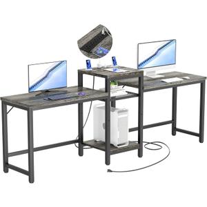 Unikito 2 Person Desk, Double Computer Desk with Power Outlets and Storage Shelves, Modern Computer Desk with Printer Stand, Extra Long Large Workstation for Home Office, Couple Gaming Desk, Black Oak, 93.8''