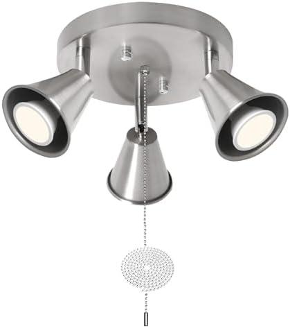 SEEBLEN 3-Light Industrial Directional Track Lighting with Pull Chain On/Off, Adjustable Round Ceiling Spotlight, Morden Nickel Flush Mount Kitchen Light for Hallway,Dining Room,Gu10 Bulbs Included