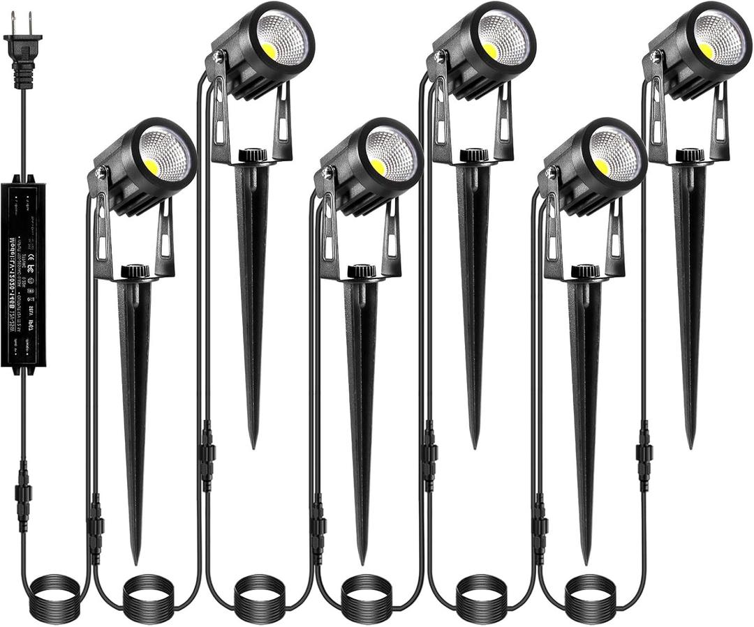 Outdoor LED Landscape Lighting 3W 12V Low Voltage Landscape Lights, 2700K 1800LM Landscape Lights with Transformer IP65 Waterproof, Landscape Spotlights for Garden Yard Lawn Decorative(6 Pack)