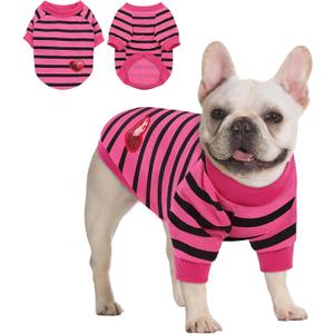 Queenmore Small Dog Shirt,Soft Breathable Dog Shirt for Dogs Cats Boy Girl,Pet Clothes for All Season,Breathable Lightweight Pet Tshirt for Frenchie, Dachshund, Yorkie (Pink/Black Stripe)