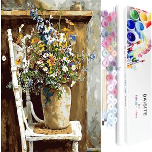 BAISITE Paint by Numbers Kit for Adults Beginners,20" Lx16 W Canvas for Painting Kits for Adults in Colorful Box Daisy Vase-BSC003