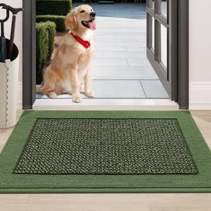 BEQHAUSE Indoor Door Mat 24" x 36", Dirt Trapper Door Mats Non-Slip Entryway Rugs Washable, Resist Dirt Absorbent Welcome Mat, Low Profile Floor Mats for Front Back Door and Entryway, Green