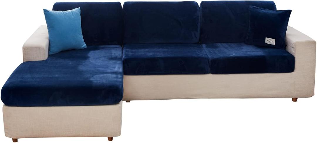 MIFXIN Velvet Stretch Couch Cushion Slipcover Sofa Cover 1 Piece Universal Elastic Wear-Resistant Sofa Seat Cover Furniture Protector (Navy Blue, Plus Size 1-Seater)