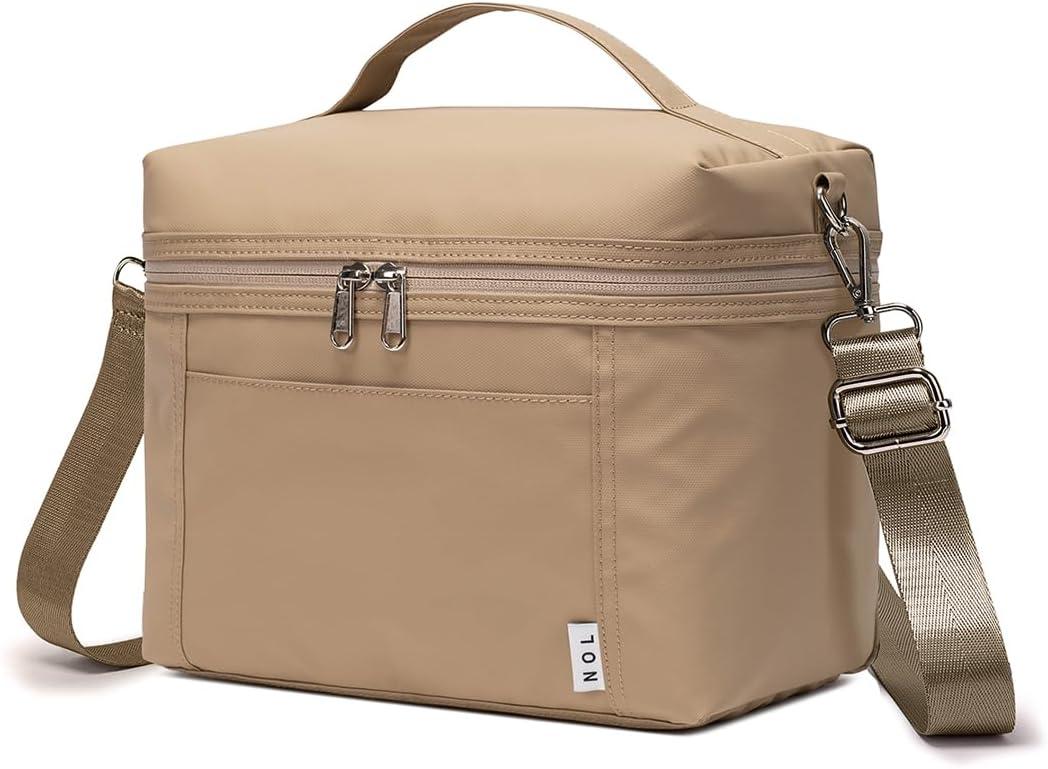 NOL Natural Organic Lifestyle Insulated Lunch Bags for Women Cooler Bag Lightweight Nylon Waterproof Lunch Box For Work (Small (4 Liters), Khaki)