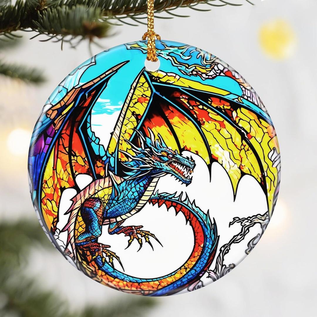 Dragon Christmas Ornaments, Dodosky 2.8in Ceramic Xmas Decor, Christmas Tree Ornaments, Xmas Decorations for Tree, Holiday Ornament, Gift Ideas, Dragon Lovers Gifts, Gifts for Women, Men