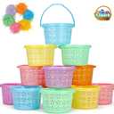 12 Pack Easter Baskets for Kids, 8.6" Plastic Easter Bags with Handles, Easter Bucket Bags Filled with Grass for Easter Egg Hunt, Perfect Theme Party Favors