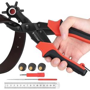 TICONN Leather Hole Punch Tool Set, Heavy Duty Multi-Size Hole Puncher Tool for Belts, Watch Bands, Plastic, Fabric