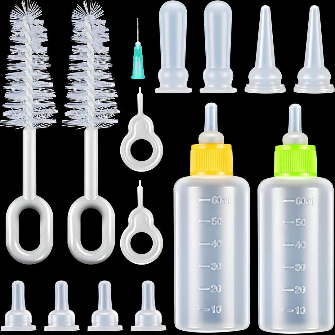 Tondiamo 16 Pieces Pet Feeding Bottle Kit Kitten Bottles Kitten Milk Replacer Puppy Milk Feeder with Replacement Nipples Puppy for Small Animals Newborn Dog and cat Nursing Supplies (Yellow, Green)