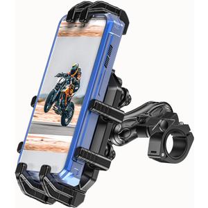 LOKTENWO Motorcycle Phone Mount with Vibration Dampener & Secure Lock, [Size Adjustable] [Larger & Thicker Phones Friendly ] Handlebar Cellphone Holder for ATV Scooter for 5.7''-8.5'' Smartphone