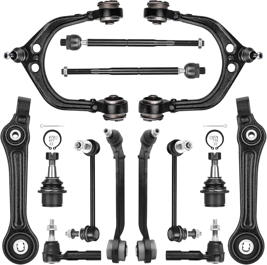 14PCS Front Control Arms with Ball Joints for Chrysler 300 Dodge Challenger Charger Magnum 2WD RWD 2005-2010 | Suspension Kit Tie Rod Ends Sway Bar End Link Replaces K620177 K620178 K620258