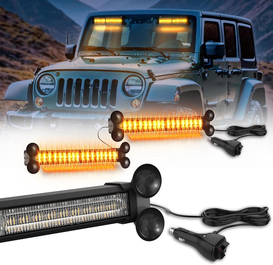 WINECO Emergency LED Strobe Traffic Advisor Lights Bar, Car Windshield Hazard Safety Warning Directional Flashing light w/Suction Cups Split Mount for Vehicle Trucks Volunteer, 2x12inch, Amber