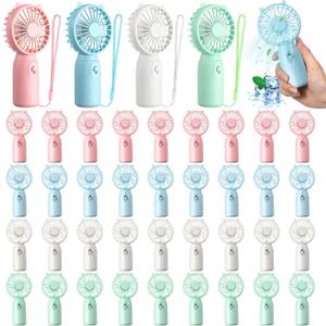 Glooglitter 36 Pcs Mini Portable Fans Bulk Handheld Battery Operated Fan with Lanyard for Makeup Eyelash, Cooling Lightweight Pocket Personal Fans for Wedding Outdoor Use (Pink Blue White Green)