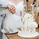 2 x Honeydak 11 Pcs Wedding Cake Topper, Vintage Affair Rustic Just Married Bunting with Pearl Bow Cake Decor or Cheese Bunting, Handmade Pennant Flags with Wood Pole Ivory(Leaves,White)