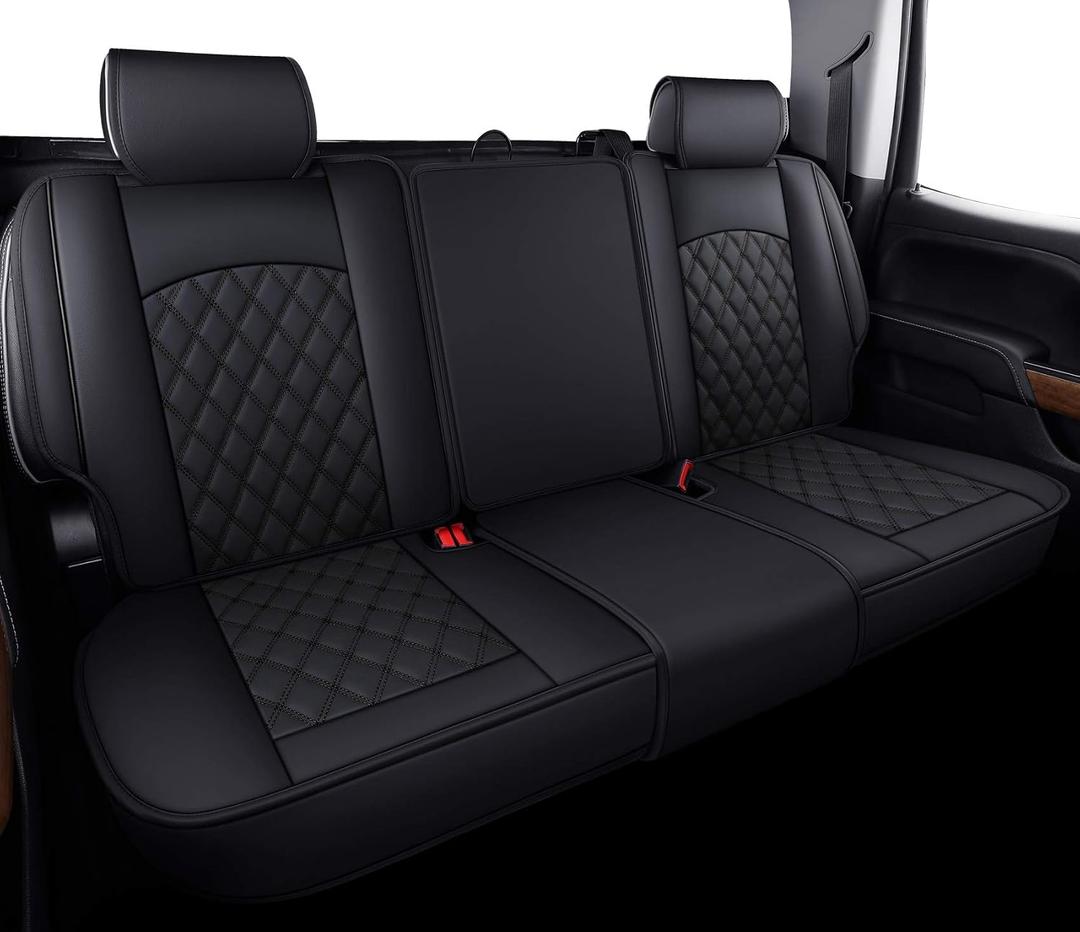 Aierxuan Back Seat Covers Compatible with Chevy Silverado GMC Sierra Pickup Custom Fit 2007-2026 1500 2500HD 3500HD Crew Double Extended Cab Waterproof Leather Split Bench (Rear Seat/Black)