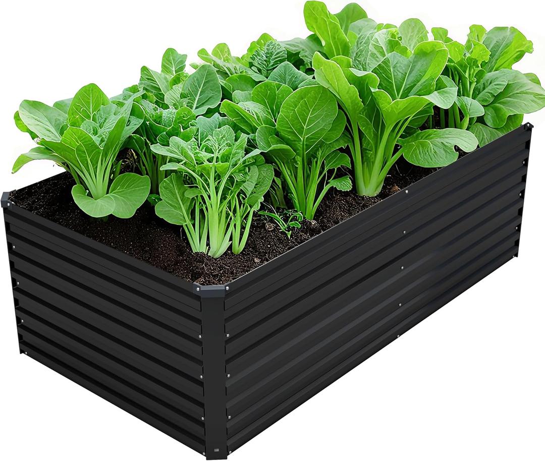 DIIYIV Galvanized Raised Garden Bed Kit Outdoor Patio,6x3x2ft Large Rectangular Metal Planter Boxes,Deep Root Box Planter for Gardening,Vegetables,Flowers,Herbs-Black