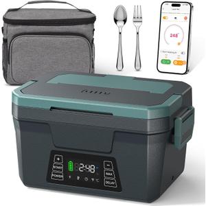 Cordless Electric Lunch Box for Adults, APP Control Heated Lunch Box for Men, 18000mAh Battery Powered Portable Food Warmer w/ Timer, Auto Heating 5-side Rechargeable 248F for Women/Work/Outdoor/Gift