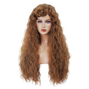 Long Brown Wig for Women Retro Curly Wig with bangs Brown Vintage Wig for Halloween, Daily Use