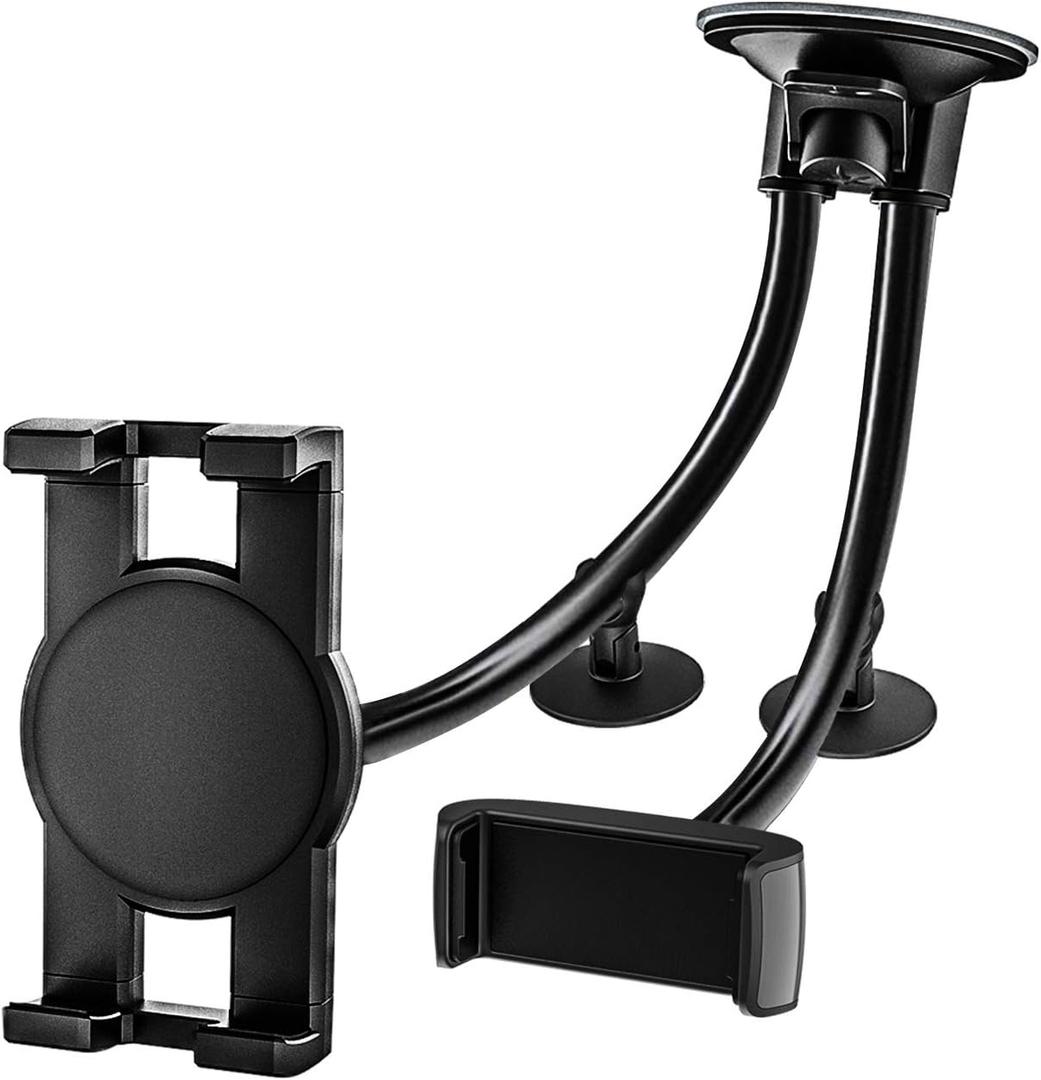 woleyi Dual Car Tablet Mount, Windshield Car Window Phone & Tablet Holder with Double Long Arm Suction Cup for iPad Pro/Air/Mini, Galaxy Tab/Z Fold, Fire HD, iPhone, More 4-13" Cell Phones and Tablets