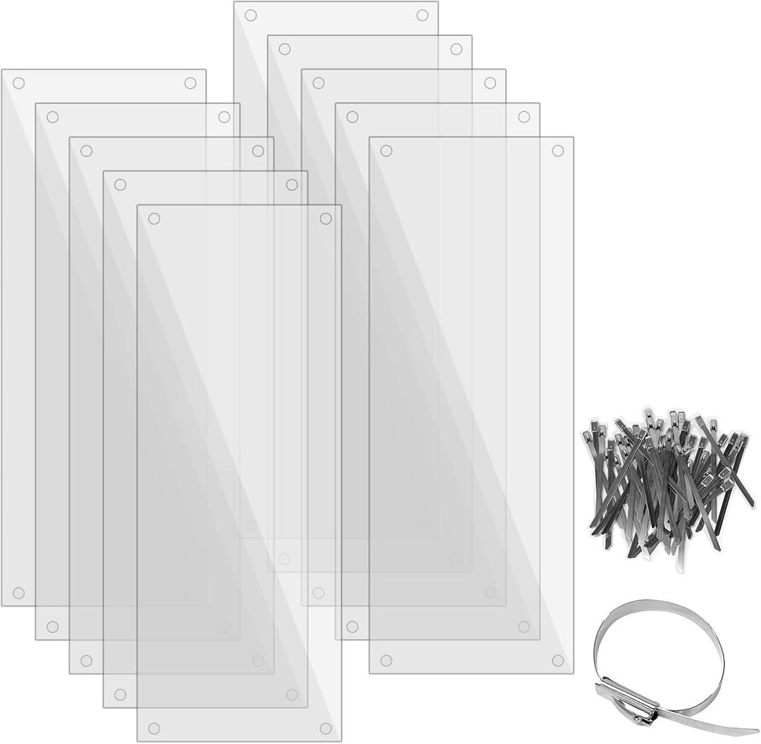 10 Pcs Pet Cage Liner 15.7'' x 6'', Cage Urine Guard Side Lining Clear Sheet with 50 Pcs Stainless Steel Zip Ties, Anti-Urine Side Lining Sheet for Rabbit Guinea Pig Hamster Ferret Chinchilla