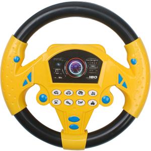 Steering Wheel Simulated Toy for Kids Babies 3+ Years Old, Small Electronic Simulated Driving Driver Racing Toy with Sound (Yellow)