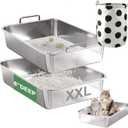 Stainless Steel Sifting Litter Box for Clumping Clay Litter, Extra Large Metal Sifting Litter Pan with Handles, Easy Cleaning-23.6''L x 15.7''W x 6''H