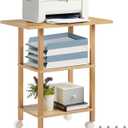 Lerliuo 3 Tier Printer Stand with Storage, Printer Table for Home Office, Wooden Rolling Printer Cart Shelf with Lockable Wheels fit Fax Machine, Scanner(Natural)