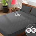 Heated Mattress Pad King Size Quilted Zone Heating Electric Bed Warmer Comfort Heat Mattress Pad Cover Dual Controller10 Heat Setting | 1-12 Hours Auto Shut Off | with 8-21 Inch Deep Pocket Gray