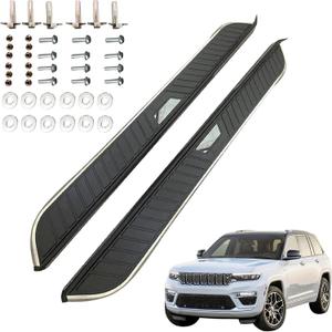 Running Boards & Steps for 2022-2025 Grand Cherokee 2-Row WL (Exclude 4xe Models) SUV Aluminum Black Side Steps Nerf Bars Step Rails 2Pcs Anti-Corrosion Roof Access Support (70inch with bracket)