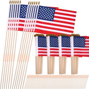 Batiyeer 100 Pcs Small American Flags on Sticks 8 x 12 Inches Little American Flags for Outside Little Us Stick Flags with Handheld and Grounded Multi Purpose Flagpole for 4th of July Veterans Day