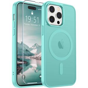 SUPFINE Magnetic for iPhone 14 Pro Case (Compatible with MagSafe) (Military Grade Drop Protection) Slim Translucent Matte with Anti-Fingerprint Phone Case,Blue Green
