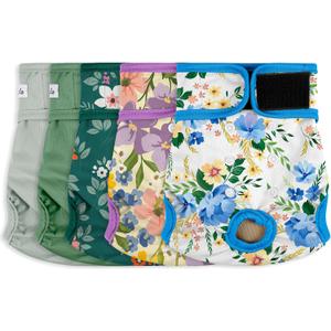 Female Dog Diapers 5Pcs - Premium Reusable Diapers for Doggie in Heat - Highly Absorbent Dog Diapers Female for Pet Incontinence with Adjustable Snaps, Green, M