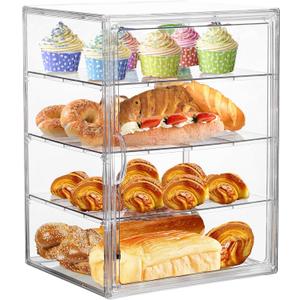 Bread Box for Kitchen Countertop Pastry Display Case 4 Layers Adjustable Clear Bread Storage Container with Magnetic Door Bread Box Bakery Display Case Bread Holder (clear-1 Pack)