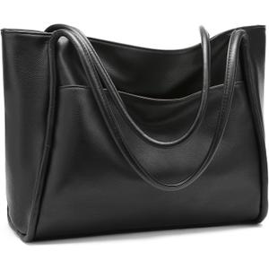GAEKEAO Tote Bag for Women Work with Zipper Vegan Leather Ladies Travel Shoulder Bags Purses and Handbags Casual Weekender (A02 Black)