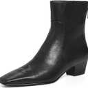 Coutgo Women's Square Toe Ankle Boots Block Low Heel Back Zipper Booties (Black, 8)