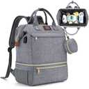 Breast Pump Backpack with Pacifier Case, Cooler & Moistureproof Diaper Bag Backpack Tote Bag with USB Charging Port & Headphone, Double Layer Stroller Straps Multipurpose Backpack for Working Mothers (Grey)