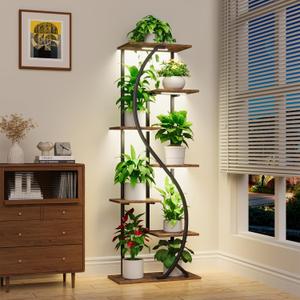 MJOMKN 59" Tall Plant Stand with Grow Light Indoor, 7 Tiered Metal Plant Shelf, S-Shaped Flower Display Stand, Corner Storage Shelf for Living Room, Patio, Balcony Decor