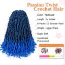 Umylar Pre-twisted Passion Twist Crochet Hair 14 Inch 8 Packs Pre-looped Passion Twists Crochet Hair Short Passion Twist Bohemian Braids Synthetic Hair Extension (14 Inch (Pack of 8), 1B/Blue#)