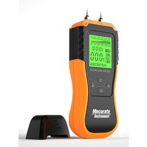 Mecurate Digital Pin Type Wood Moisture Meter with 3 Colored Indicators, Moisture Detector 2 Mode 8 Calibration Large Backlit for Wood, Wall, Firewall (Orange)