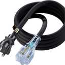 10FT Nema 6-20P Extension Cord, Plugrand 20 Amp-250 Volt 12AWG Nema 6-20 Heavy Duty Extension Cable, Nema 6-15R/20R T-Blade Cord with Red Indicator Light, Black Color for Air Conditioner Etc.