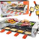 MasterChef Electric Raclette Table Grill w Non-Stick Grilling Plate & Cooking Stone- 8 Person Tabletop Cooker for Indoor, Smokeless, Korean BBQ - Melt Cheese, Cook Meat, Veggies, Appetizers-19" x 8"