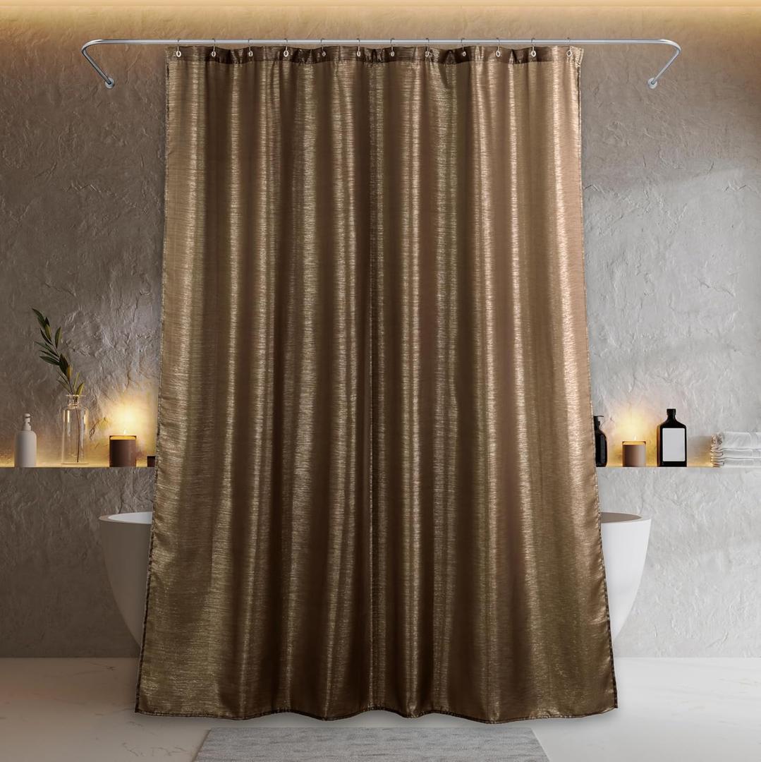 Brown Silver Glitter Shower Curtain: Luxury Elegant Taupe Gold Metallic Shimmery Fabric Curtains for Holiday Bathroom Dcor - Fancy Glam Neutral Bathroom Accessories & Gift Set for Men Women - 72x72 (Chocolate)