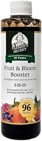 Farmer’s Secret Fruit & Bloom Booster Fertilizer (8oz) - Super Concentrated - Increases Flowering and Yield on All Varieties of Fruits, Vegetables and Flowers