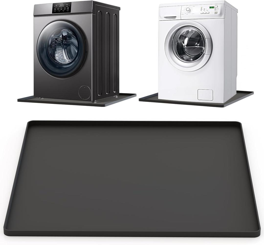 Washing Machine Drip Pan Silicone Mat 27''x27'',Non-Slip Washer Drip Tray, Washer Tray for Floor Protection, Under Washing Machine Tray Pan Prevent Water Leakage-Black