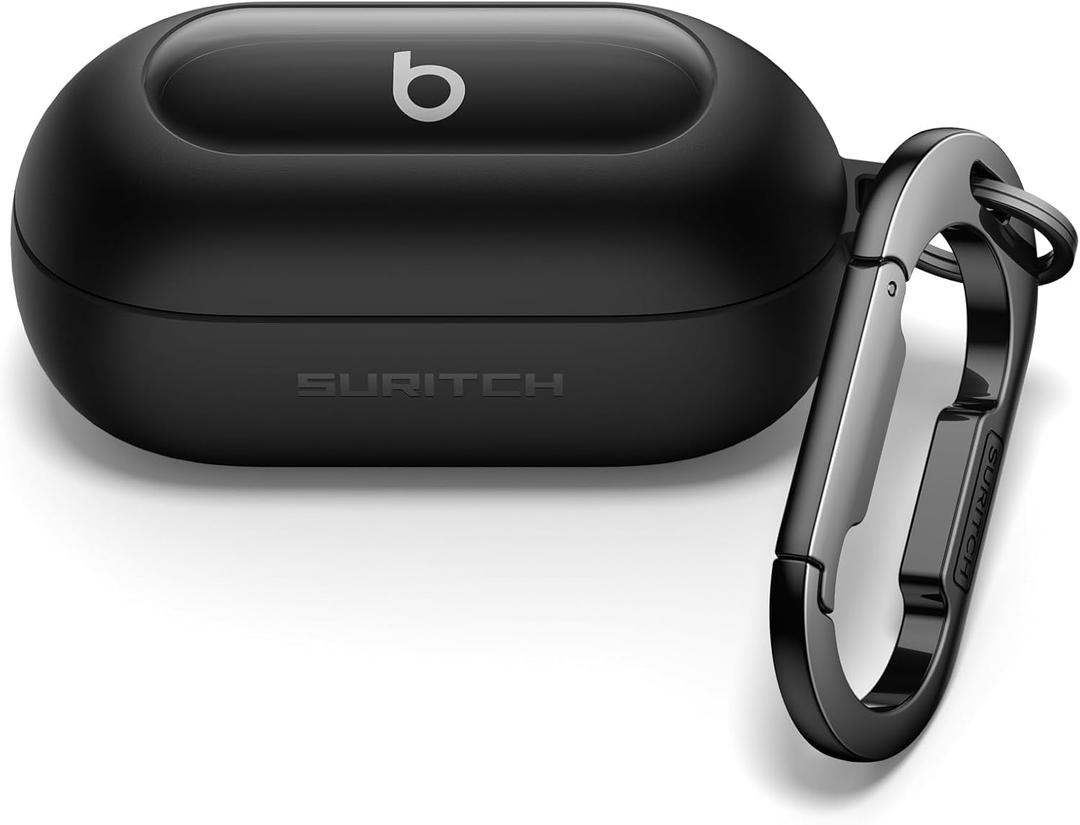 SURITCH Cases for Beats Solo Buds 2024 Case Cover, Magnetic Protective Covers for Beats Solo Buds Wireless Earbuds, Rugged Bumper Case with Magnetic Lok & Carabiner & Keyring & Cleaning Kit, Black