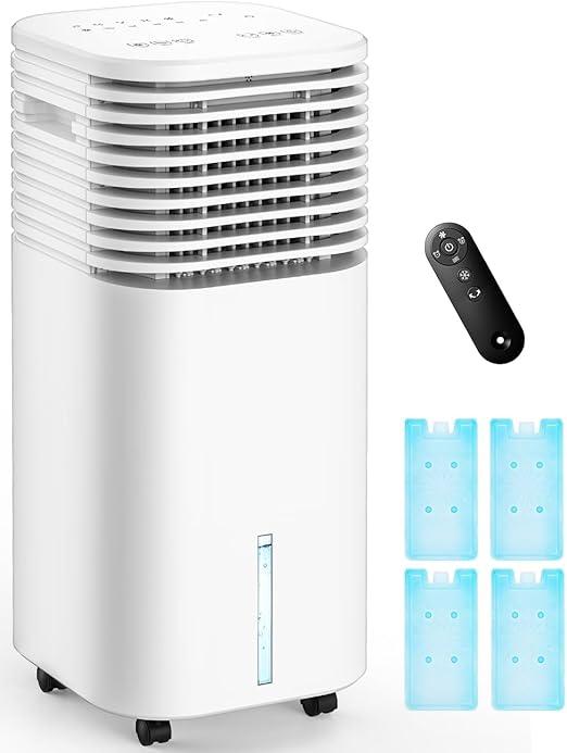 4-IN-1 Portable Air Conditioners, Evaporative Air Cooler w/4 Modes & 3 Speeds, 15H Timer for Smart Auto-off, 2-Gal Tank for 20H Cooling,17FT Remote,No Hose Needed,120Oscillating Swamp Cooler
