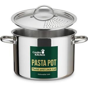 Stainless Steel Pasta Pot with Strainer Lid - 5.5 Qt Large Capacity Spaghetti Pot with Twist Lock Lid - Deep Cooking and Stock Pots for Boiling, Dishwasher Safe By Cooler Concepts