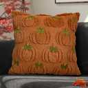 Fall Pumpkin Decorative Throw Pillow Covers 18 x 18 Set of 2, Thanksgiving Day Autumn Harvest Pumpkin Faux Fur Cushion Covers, Soft Embroidered Pillow Cases for Couch Bedroom Holiday Home Decor