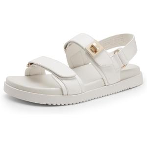 DREAM PAIRS Women's Comfortable Open Toe Flat Sandals Fashion One Band Summer Dessy Sandals (6, White)