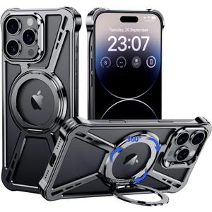 X Case for iPhone 14 Pro Max Case 6.7",with Kickstand 360Rotatable Magnetic Ring Stand,[Compatible with MagSafe] Shockproof Aluminum Metal Phone Case Slim & Light Phone case,Gray