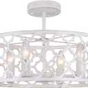 Bargeni Farmhouse Chandelier,15 inch Rustic Ceiling Light Fixture,Antique White Finish,4-Light Dining Room Light Fixture for Kitchen Island,Bedroom,Entryway,Foyer